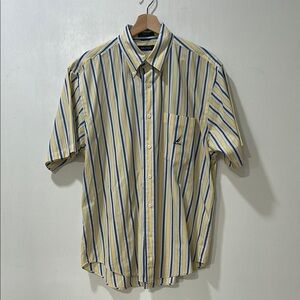 NAUTICA MENS CASUAL BUTTON DOWN SHIRT SHORT SLEEVE PLAID YELLOW BLUE Sz LG